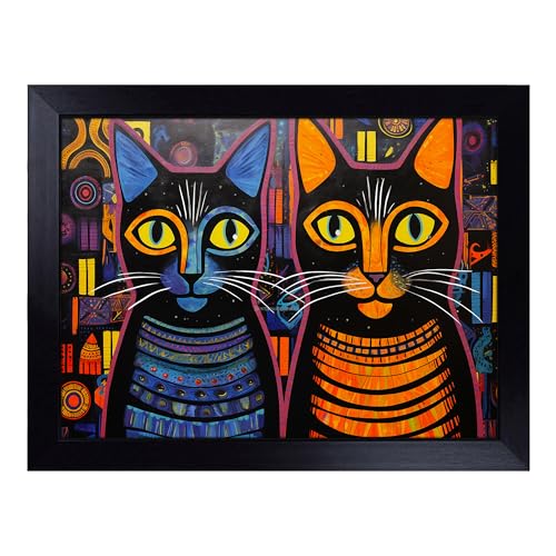 Lap Tray with Bean Bag Cushion, Egyptian Cat Pop Art - Handmade in the UK, Raised Wooden Edge, Padded Cushion, Heat-Resistant Wipe-Clean Surface, for Meals, Laptops and Crafts