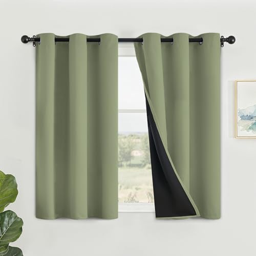 SimpleHome Sage 100% Blackout Curtains Room Darkening Living Room 45 Inch - Curtains for Bedroom,Thermal Insulated Grommet Window Drapes,Curtains for Living Room with Black Back,42 x 45 Inch,2 Panels