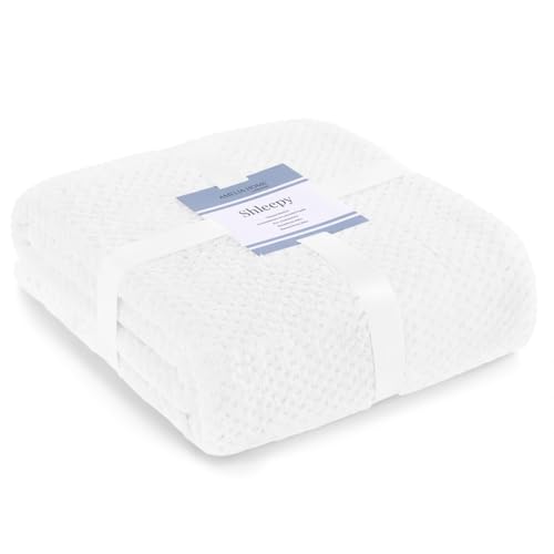 AmeliaHome Shleepy Cuddly Blanket 70 x 150 cm Delicate Quilted Sherpa Lambskin Look White