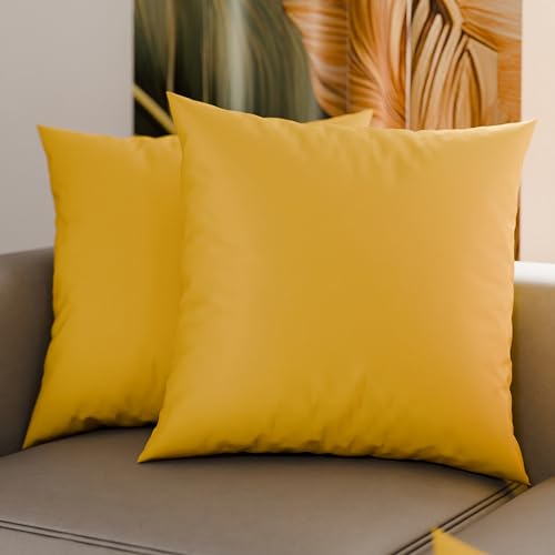 PETTI Artigiani Italiani - Pair of Pillowcases 35x35 cm in Microfiber, Bedroom Cushions, Sofa, Set of 2 Cushion Covers, Solid Color Yellow Pillowcase, 100% Made in Italy