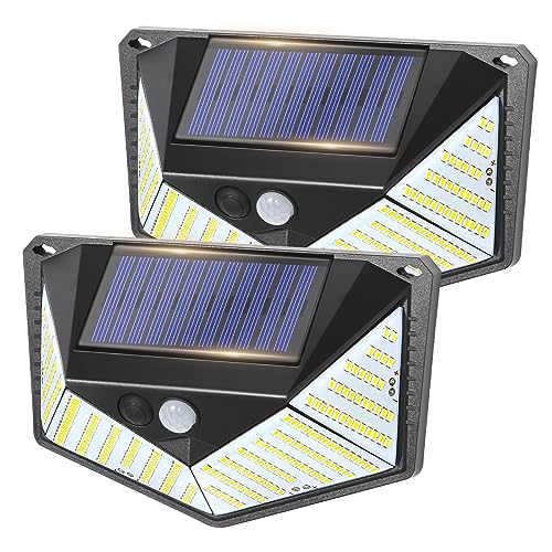 AGM Solar Outdoor Wall Lights, 220LED with PIR Motion Sensor, 3 Working Modes, IP65 Waterproof Solar Wall Lights for Garden Yard Garage Porch Door-2PCS