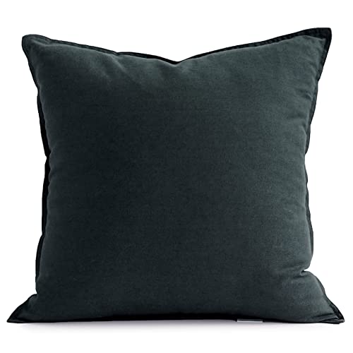 Jeanerlor Decorative Throw Pillow Case, Solid Cotton Linen, Decorative, 18 x 18 inches, Delicate Decorative Pillow Cover for Couch/Bed/Chair, 18 x 18 inches, Dark Green