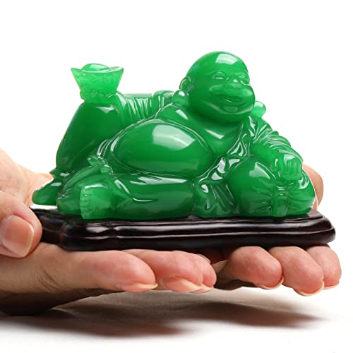 Happy Buddha Statue Green- Sitting Laughing Buddha Feng Shui Figurines Wealth and Good Luck for Home & Office D??cor - Inspirational Religious Happy Samll Gifts, 5.3 * 3.9 * 3.5inch