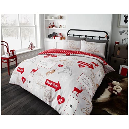 GC GAVENO CAVAILIA Reversible Snowflake Duvet Set, Xmas Bedding Double Bed Set, Breathable Comforter Cover, Natural