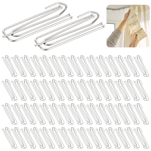 Pack of 60 Curtain Hooks Metal, Metal Curtain Hooks with 4 Prongs, Stainless Steel Folding Hooks, Clamping Hooks, Curtain Hooks for Hanging Curtain Rings Rails