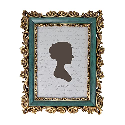 Sunlit Vintage Picture Frame 5x7 Inch, Luxury Antique Photo Frames with Glass Front, Photo Display, Tabletop Wall Hanging, Gift Ideas, Dark Green and Bronze Gold