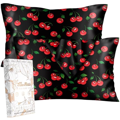 Miss Adola 2 Pack Mulberry Silk Pillowcase for Hair and Skin - Standard Size 20 x 26 Inches with Hidden Zipper Shiny Cherry 19 Momme Soft Sleeping Silk Pillow Case for Women, Moms