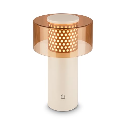 BRILONER - Rechargeable LED Table Lamp IP44 with Touch, Dimmable, Warm White Light, LED, Battery, Cordless, 13X20.5 cm, Coffee-Light Grey