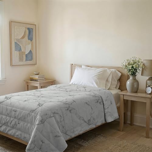 Italian Bed Linen BASIC Line Summer Quilt Made in Italy Printed Soft Microfibre Bedspread – Spring Summer Mid-Season Quilt – Marble, 200 x 240 cm