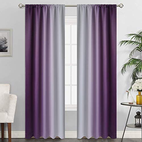 SimpleHome Purple Ombre Rod Pocket Curtains for Bedroom,52Wx84L - Room Darkening Curtains for Bedroom,Gradient Light Blocking Curtain,Thermal Insulated Window Drapes,2 Panels,84 Inch
