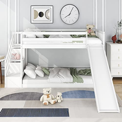Merax Wooden Bunk Beds for Kids, 3FT Loft Bed with Slide, Stairs