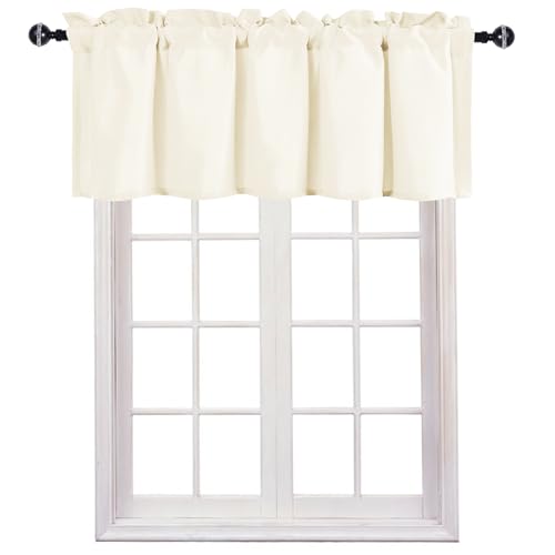 JIUZHEN Valance Curtains for Kitchen/Living Room/Basement/Bathroom Window, Thermal Insulated Short Rod Pocket Curtain Panels, Ivory, 60 x 18 Inches, 1 Panel