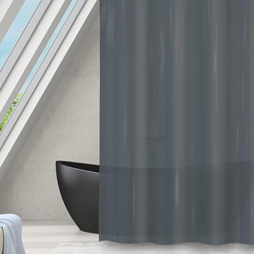 MSV Anti-Mould Shower Curtain - Anti-Bacterial, Washable, Waterproof, Eva, 180 x 200 cm, Grey Anthracite