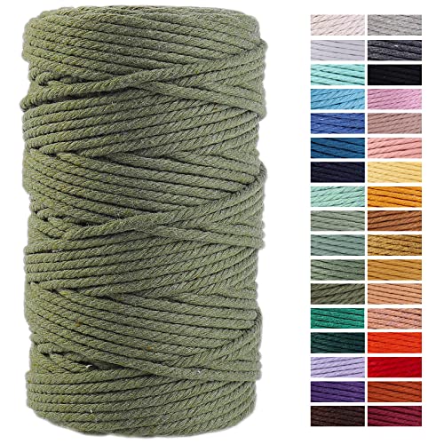 ZXCDINO Olive Green Macrame Cord, 4mm x 109Yards, Cotton Rope for Wall Hanging, Plant Hangers, Crafts, Knitting, Decorative Projects