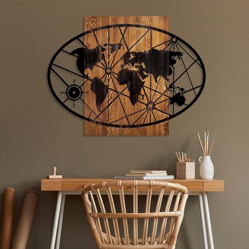 Elegant Decorative Wooden Wall Accessory, 70 x 92 cm, 100% Real Wood (3 cm) & Metal (1.5 mm), Unique Walnut & Black Finish, Perfect for Home Decor