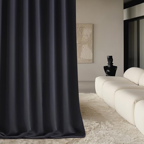 ROOM99 Aura Silver Eyelet Curtain, 140 x 240 cm (W x H) Modern Sliding Curtain, Living Room, Bedroom, Black, 1 Piece