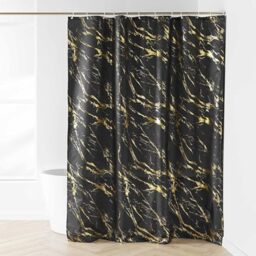 Douceur d'Intérieur, Aqua Black Gold Polyester Metallic Printed Shower Curtain with Hooks (180x200cm)
