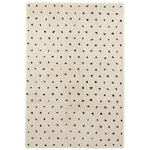 Hanse Home High Pile Shaggy Design Rug Points Cream Black Soft in Dots Pattern Geometric Living Room Bedroom Kitchen Hallway Modern Design 160 x 230 cm