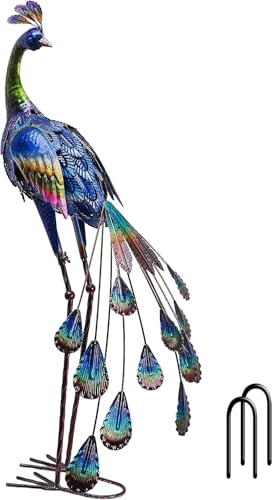 TERESA'S COLLECTIONS Large Garden Ornaments Outdoor, Gifts for Women, Gorgeous Standing Metal Peacock Garden Statues Sculptures, Garden Decorations for Lawn Yard, 22.5 Inch Tall