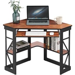 VECELO Corner Computer Desk Simple Style Writing Desk with Smooth Keyboard & Storage Shelves for Study Room, Home Office