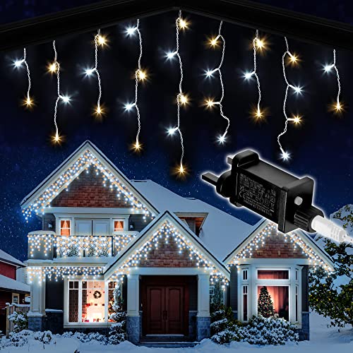 NETTA Icicle Lights Outdoor Christmas 1000 LED 30m Lit Length, Warm White & Cool White LED Icicle Fairy House Lights with 8 Hours On Timer, Memory, 8 Lighting Modes, Mains Powered