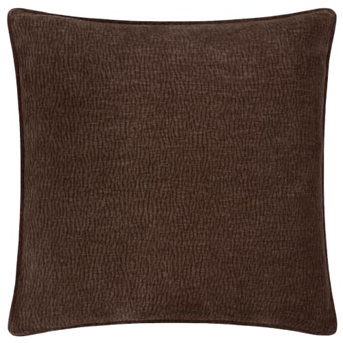 Yard Heath Washed Feather Filled Cushion (Espresso Brown - 50x50cm) - Jacquard Weave Enzyme Wash Velvet Tactile Texture Relaxed Decorative Pillow