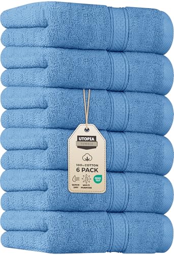 Utopia Towels - 6 Piece Towel Set (40 x 70 cm) 100% Cotton Ring Spun Super Soft and Highly Absorbent 600gsm for Bathroom, Gym, Shower, Hotel & Spa (Electric Blue)