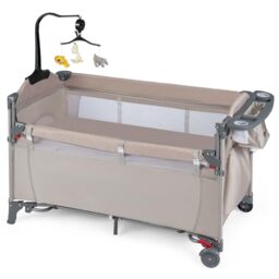 GYMAX 5 in 1 Folding Travel Cot, Portable Baby Bed Playard (Khaki)