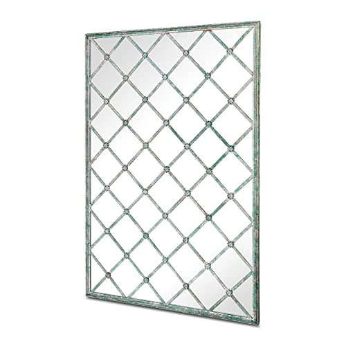 Large Metal Rustic Rectangle Lattice Window Garden Mirror Green 122cm X 81cm