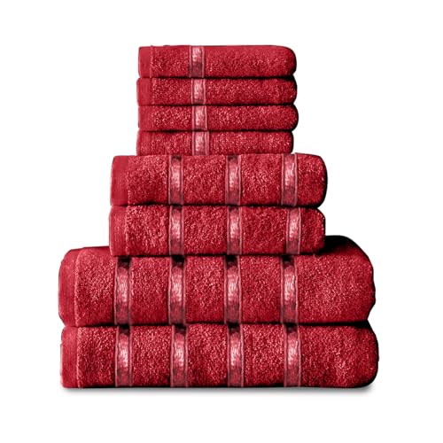 GC GAVENO CAVAILIA 8 Piece Red Towel Bale Set, Quick Dry Highly Absorbent Cotton Towels Bale Set For Bathroom, 450 GSM Towel Set, 4x Face Towel 2x Hand Towels 2x Bath Towels