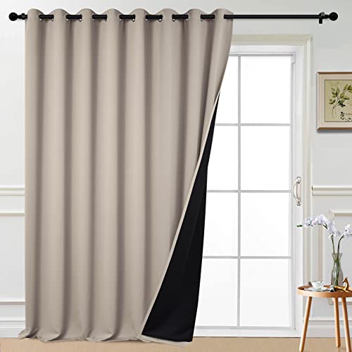 Yakamok Natural 100% Blackout Patio Door Curtain Panels W100 x L108,1 Panel - Noise Reducing Barrier Panel for Sliding Glass Door, 2 Thick Layers Heat Full Light Blocking Patio Door Drapery