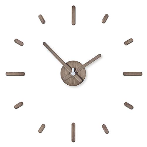 PRESENTIME & Co 3D Large Frameless DIY Wall Clock 3D Stickers for Modern Office/Home Decoration, Light Gray Oak Style, 2nd Gen, 12 pcs Hour Markers