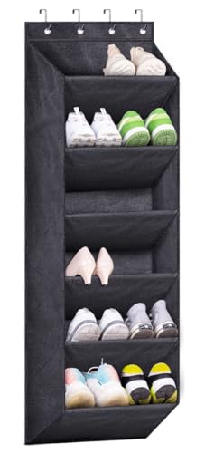 SLEEPING LAMB Shoe Rack for Door with Large Deep Pocket, Hanging Door Shoe Organizer for Closet Hanger, Dorm and Narrow Door Storage Shoe Holder, Black