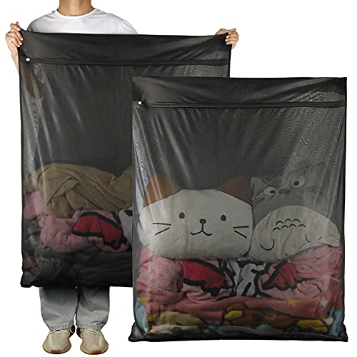 2Pcs Extra Large Mesh Laundry Bags for Washing Machine - Ideal for Delicates, Blankets, Sheets, Bedding, Toys, Pet Items - Zippered Mesh Bags for Travel, Storage, Dorms, Home (43 x 35 Inches)
