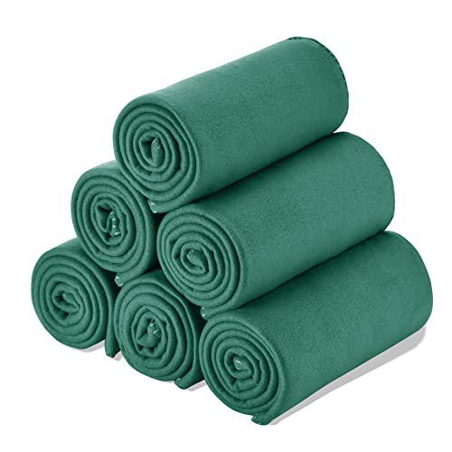 Fleece Throw Blanket Bulk Fleece Blankets Solid Lightweight Warm Soft Cozy Pet-Friendly for Home Bed Sofa Couch Dorm Office Wedding Gifts Travel Airplane Seasons (Dark Green, Pack of 6-50x60 Inches)