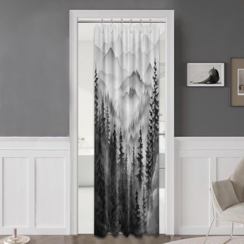 QGHOT Mountain Shower Curtain Black and White Forest Nature Shower Curtains for Mens Bathroom Charcoal Grey Rustic Woodland Pine Tree Cool Bath Decor Sets, Waterproof Fabric with Hooks, 36x72in