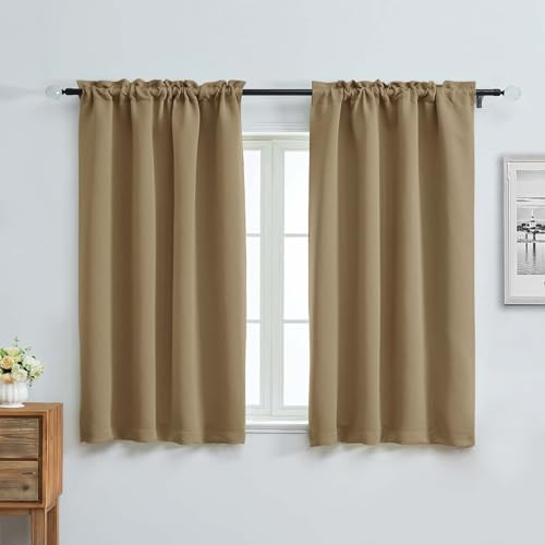 Aiyufeng Taupe Short Blackout Curtains for Bedroom 54 Inches Long 2 Panels Set, Solid Thermal Insulated, Energy Saving Window Treatment Curtains Blackout Drapes, W40 x L54 Inch, Taupe