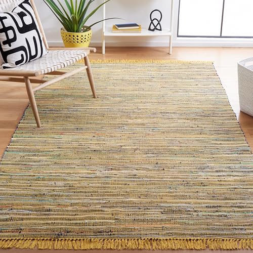 Safavieh Modern Indoor Flatweave Rectangle Area Rug, Rag Rug Collection, RAR121, in Yellow / Multi, 122 X 183 cm for Living Room, Bedroom or Any Indoor Space