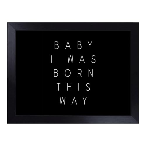 Lap Tray with Bean Bag Cushion, I Was Born This Way Typography Quote - Handmade in the UK, Raised Wooden Edge, Padded Cushion, Heat-Resistant Wipe-Clean Surface, for Meals, Laptops and Crafts