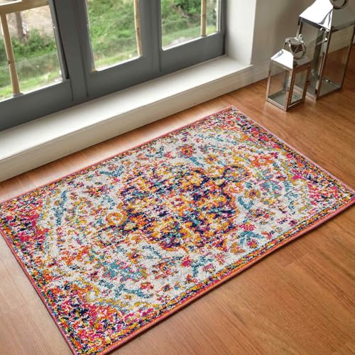 Livabliss Lou Asmara Vintage Runner 60x90 cm – Scandi Neutral Boho Style for Hallway & Living Room, Easy Care Floor Covering, Orange Burgundy