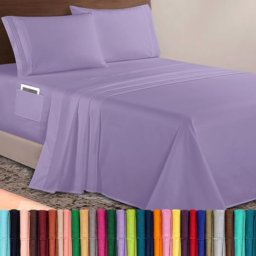 Elegant Comfort Luxurious 1500 Premium Hotel Quality Microfiber 4-Piece Sheet Set, 18-24 Inches Deep - Extra Deep Pocket Sheets - Ultra Soft 4PC Deep Pocket Sheets, King, Lavender