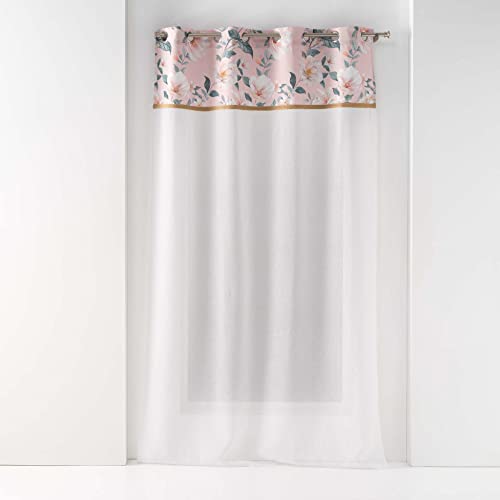 Douceur d'Intérieur, 140 x 280 cm Sandblasted Top Printed and Jute Eyelet Curtain Pink Alissia Top