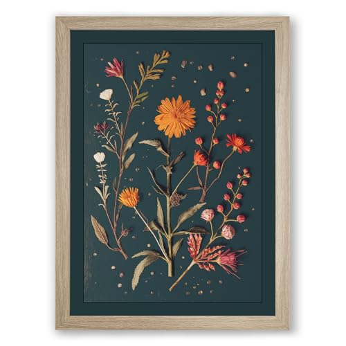 Wildflower Study Botanical Framed Wall Art Print A3 (42×29.7cm) Oak, Wall Decor for Living Room, Bedroom, Office & Home, Ready to Hang, Art Gift