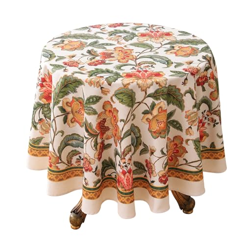 "patdrea Designer Yellow Tablecloth for Round Tables,Luxury Velvet Wrinkle Free Floral Pattern Tablecloths,Decorative Table Cover Cloth for Kitchen Dining Room,Diameter 67"""
