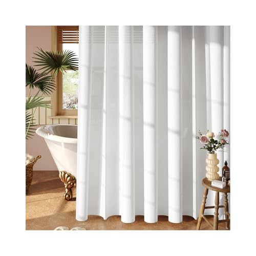 Vinabo White 180 x 200 cm Anti-Mould Polyester Fabric Waterproof Shower Curtain with 12 Rings