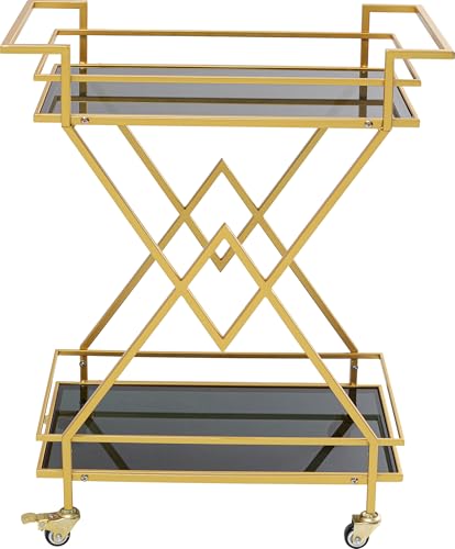 Kare Design Bar Trolley Pyramids, black and gold, 79x65x36 cm - Steel frame, safety glass shelves, rollable with wheels, elegant serving cart, for living room or kitchen