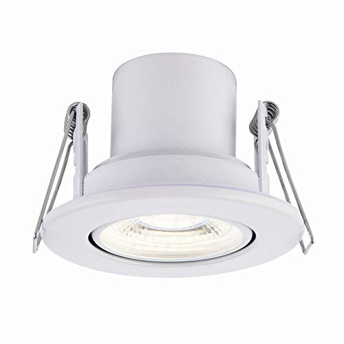 National Lighting SHIELDECO Matt White Finish Adjustable Fire Rated Cool White LED Anti Glare Low Profile Ceiling Downlight Spotlight IP20 Rated for Living Rooms, Bedrooms, Hallways