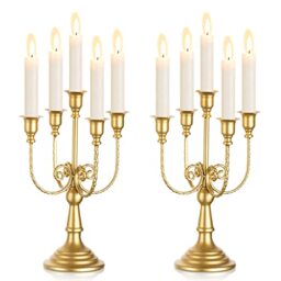 Sziqiqi Candelabra Candle Holder Gold Set of 2-5-stem Metal Candlestick Holders for Taper Candles for Centerpieces Table Wedding Birthday Fireplace Christmas Decor