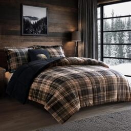 WOOLRICH Down Alternative Cold Weather Winter Warm Duvet Set Bedding, Polyester, Brown/Black, Full/Queen