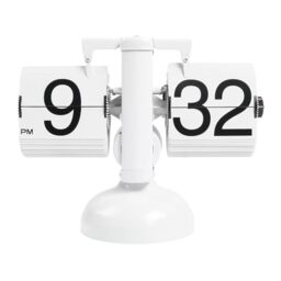 mooas Flip Desk Clock (White), Retro Vintage Design Auto Flip Clock Desk Clock Table Clock Large Number Battery Powered Internal Gear Operated Home Décor Ideal for Home Office School Hotel Café